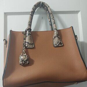 Tan Snake Print Handle Women's Bag